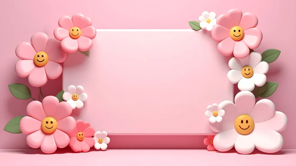 Cute Flower Frame Background for PowerPoint with Smiley Daisies