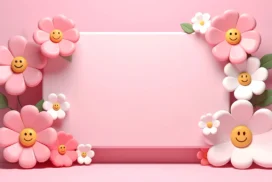 Cute Flower Frame Background for PowerPoint with Smiley Daisies