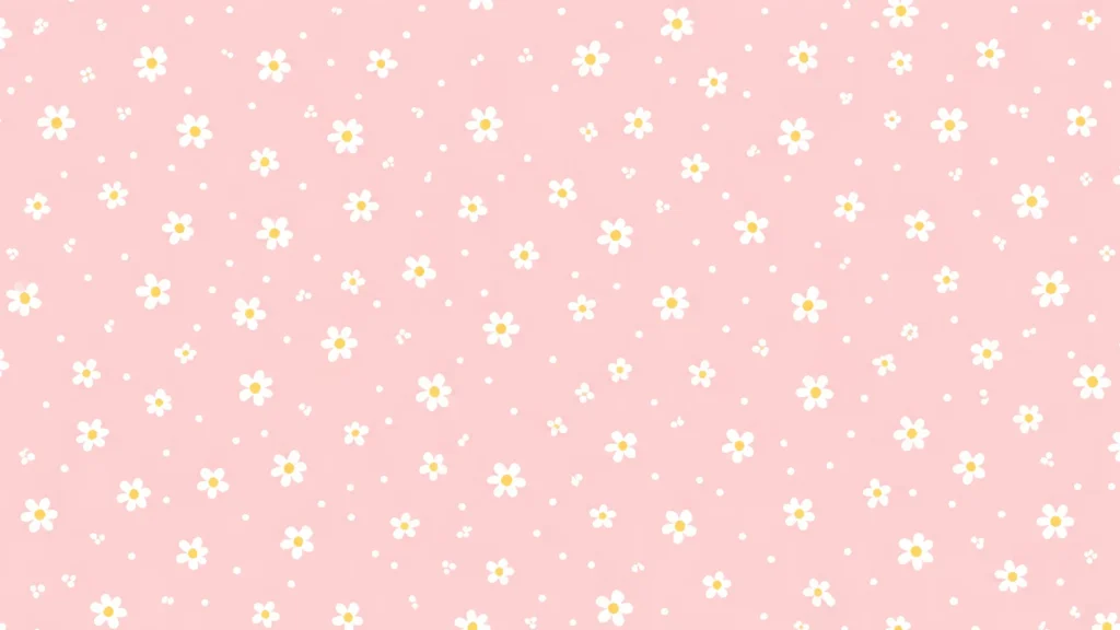 Cute Pink Floral Background with Flat White Daisy Pattern