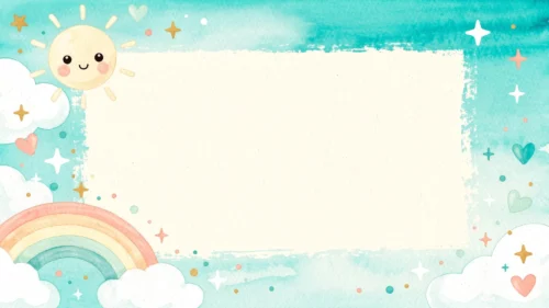Cute Rainbow Frame Background For PowerPoint With Kawaii Sun Cute Rainbow Frame Background For PowerPoint With Kawaii Sun