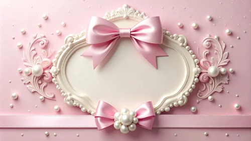 Elegant Pink Frame Background for PowerPoint with Pearls and Bow Elegant Pink Frame Background for PowerPoint with Pearls and Bow