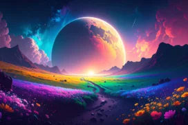 Fantasy Landscape Background For PowerPoint With A Glowing Planet