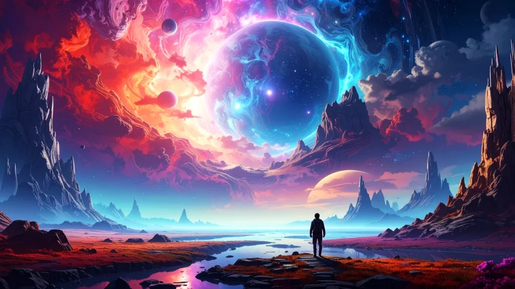Fantasy Landscape Background For PowerPoint With A Lone Wanderer