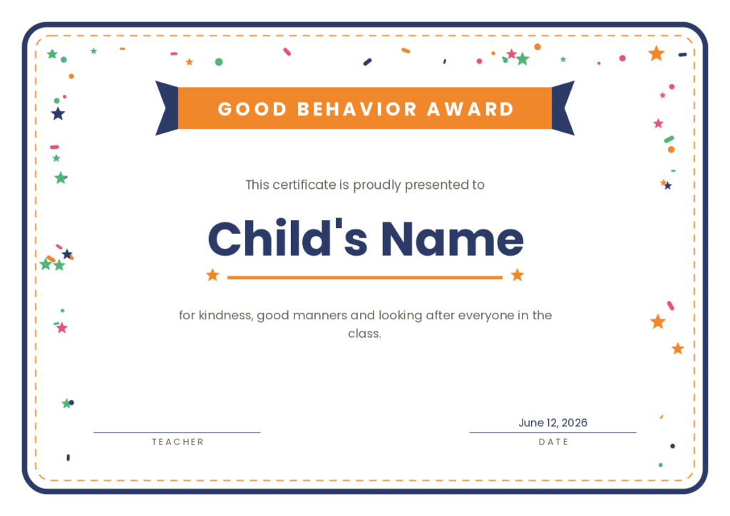 Preview of the Free Printable Good Behavior Certificate Template