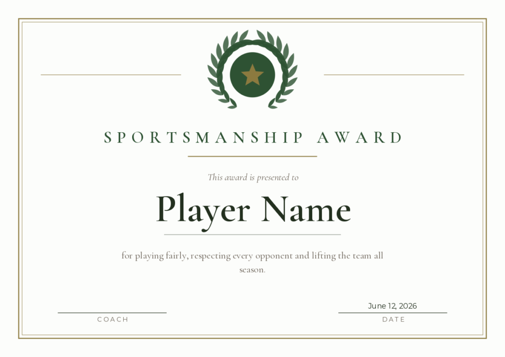 Preview of the Free Printable Sportsmanship Award Certificate Template