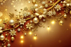 Gold Christmas Background with a Crystal Snowflake Vine