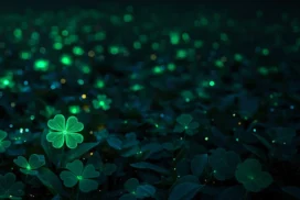 Glowing Green Four-Leaf Clover Background for PowerPoint