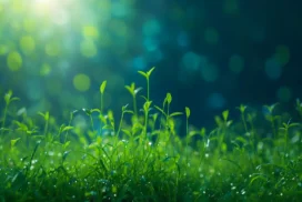Green Grass Background for PowerPoint with Dewy Bokeh Light