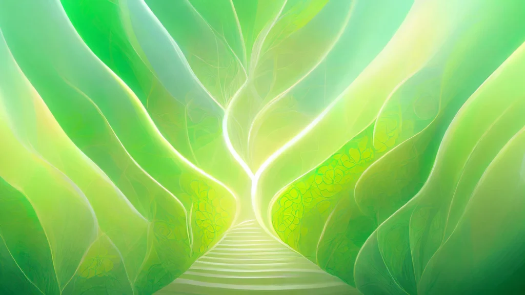 Green Nature Background for PowerPoint with a Glowing Leaf Path