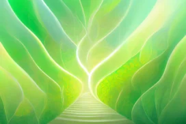 Green Nature Background for PowerPoint with a Glowing Leaf Path