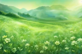 Green Meadow and Misty Mountains Background for PowerPoint