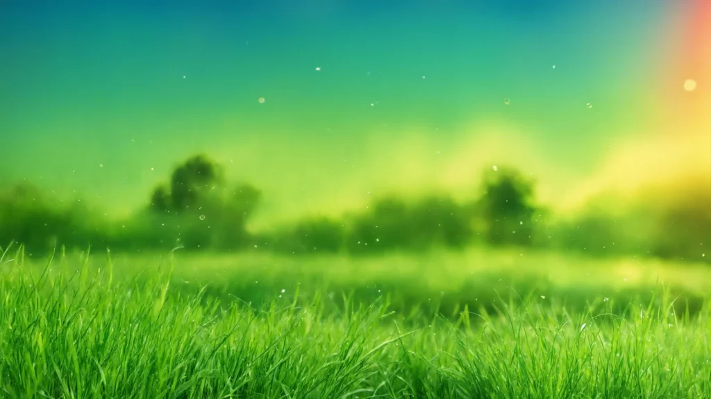 Green Landscape Background For PowerPoint With Sunset Meadow