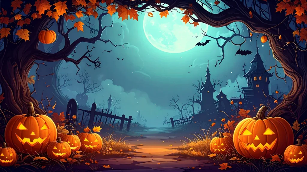 Halloween Background For PowerPoint With A Glowing Pumpkin Path Halloween Background For PowerPoint With A Glowing Pumpkin Path