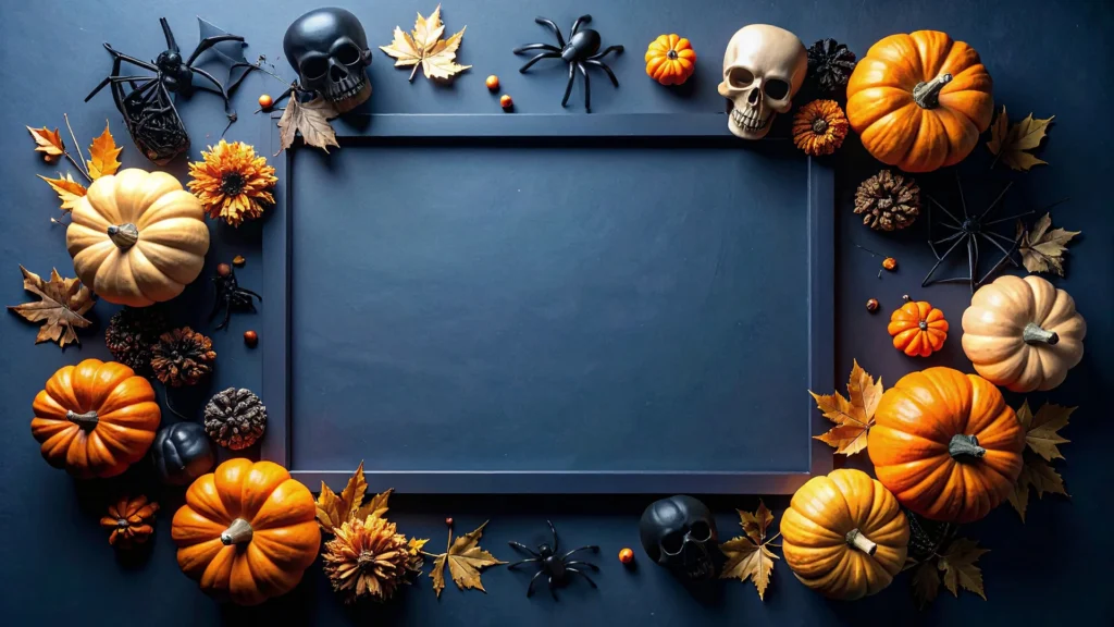Halloween Frame Background for PowerPoint with Pumpkins and Skulls