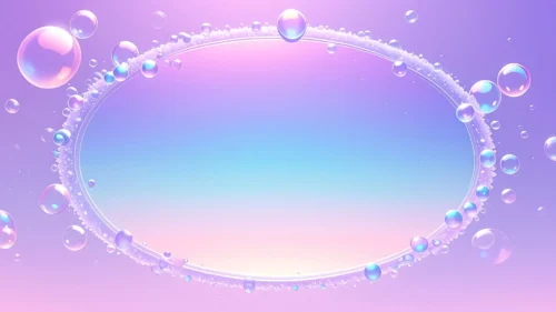 Holographic bubble oval frame on a lilac to peach gradient background for Google Slides