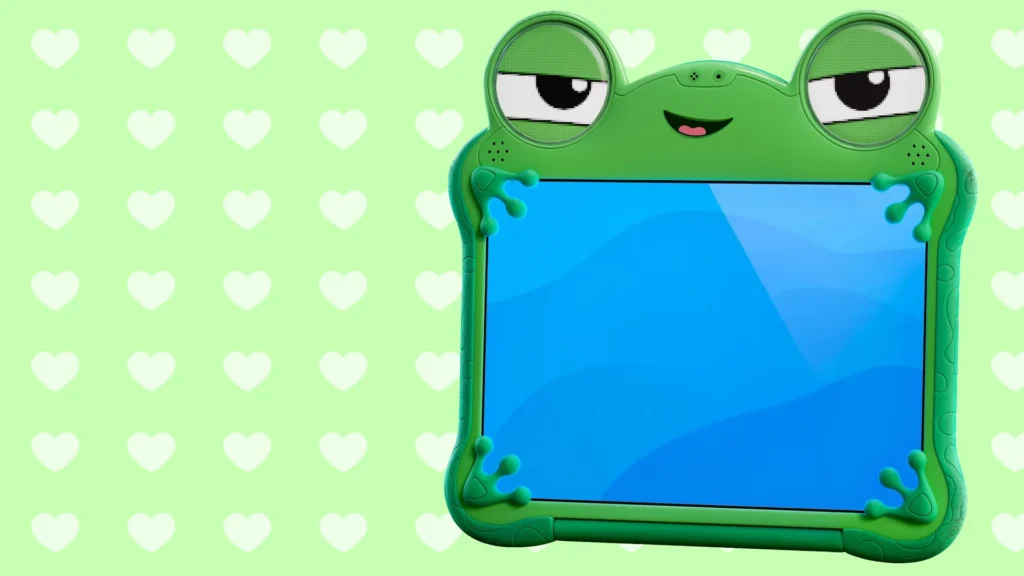 Cute Green Frog Tablet Background for Google Slides