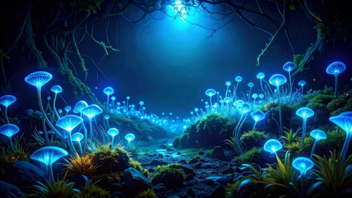 Magical Forest Background For PowerPoint With Glowing Mushrooms Magical Forest Background For PowerPoint With Glowing Mushrooms