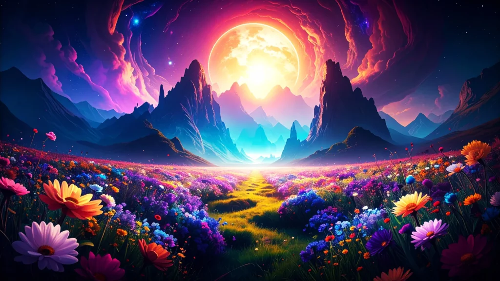 Magical Fantasy Background For PowerPoint With A Flower Field