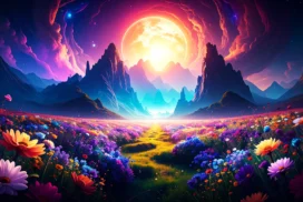 Magical Fantasy Background For PowerPoint With A Flower Field