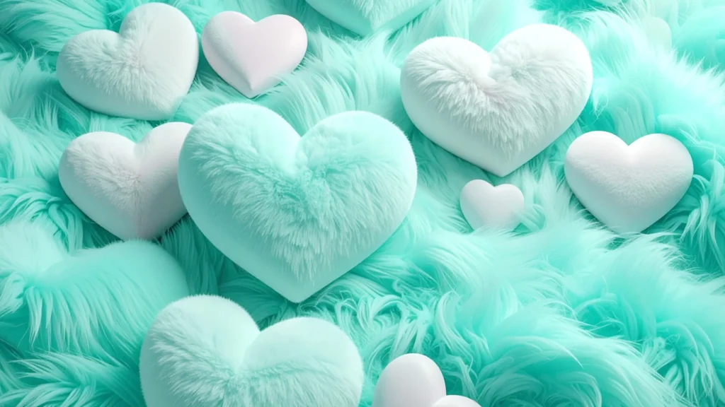 Cute Heart Background for PowerPoint with Plush Mint Cream Hearts
