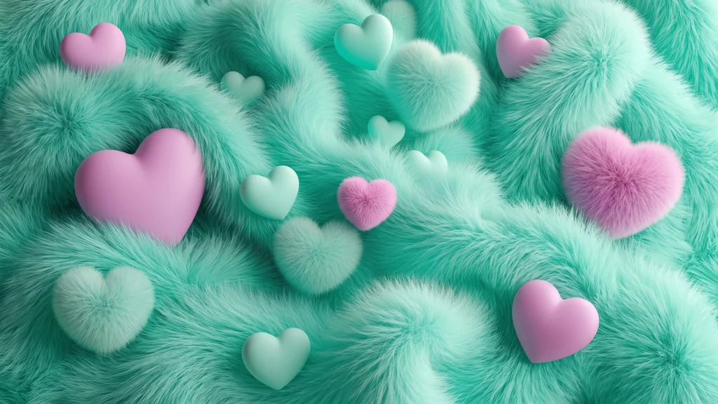 Cute Heart Background For Google Slides With Pink And Mint Fur