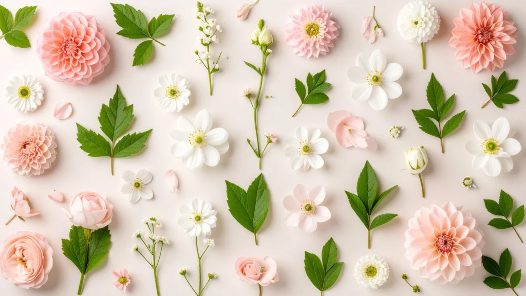 Floral Flat Lay Background for PowerPoint with Pastel Blooms
