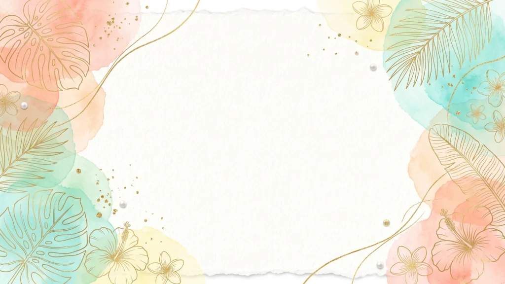 Watercolor Floral Frame Background For PowerPoint With Tropical Leaves