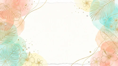 Watercolor Floral Frame Background For PowerPoint With Tropical Leaves