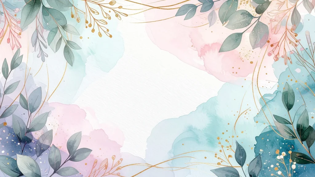 Watercolor Floral Frame Background For Google Slides With Pink Mint Leaves