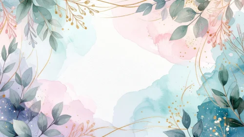 Watercolor Floral Frame Background For Google Slides With Pink Mint Leaves Watercolor Floral Frame Background For Google Slides With Pink Mint Leaves