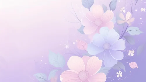 Illustrated purple and lilac flowers with fine vein-line petals clustered on the right side for PowerPoint