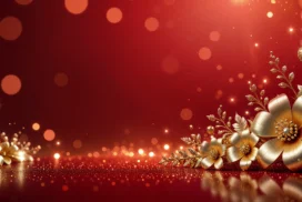Red Gold Floral Background with Glowing Bokeh Light