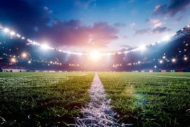 Soccer Stadium Background for PowerPoint with Sunset Floodlights
