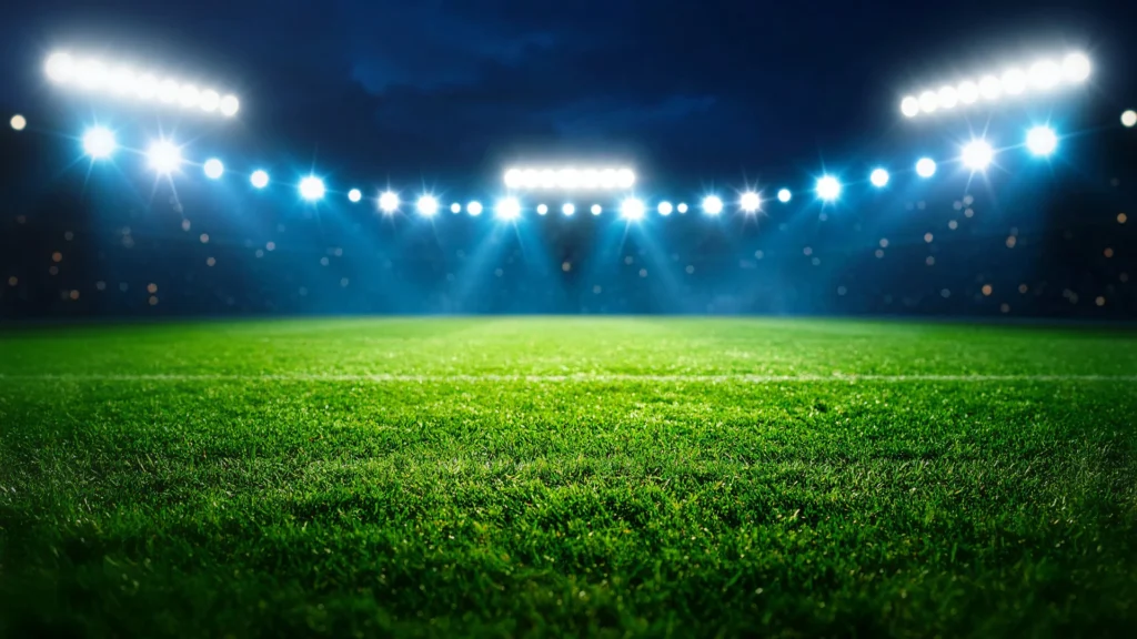 Soccer Stadium Background For PowerPoint With Arcing Floodlights