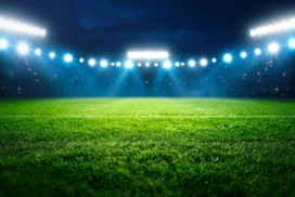 Soccer Stadium Background For PowerPoint With Arcing Floodlights