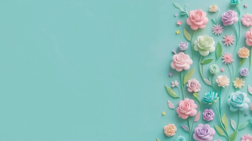 Teal Green 3D Paper Flowers Background for PowerPoint