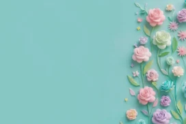 Teal Green 3D Paper Flowers Background for PowerPoint