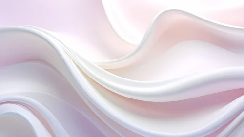 Glossy white silk ribbon curling into a spiral fold with a soft blush pink glow through the waves