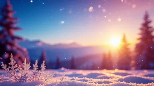 Winter Sunset Background for PowerPoint with Frosted Fern Snow Winter Sunset Background for PowerPoint with Frosted Fern Snow