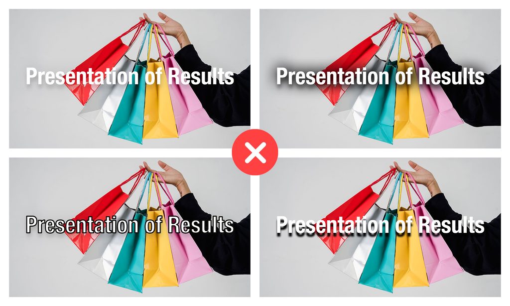 Side by side comparison of subtle text shadow and heavy text shadow on a presentation headline