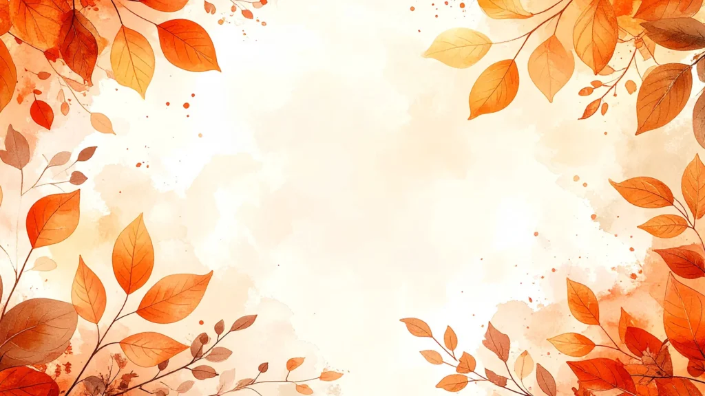 Autumn Leaves Frame Background for PowerPoint with Orange Watercolor Sprigs and a Cream Wash