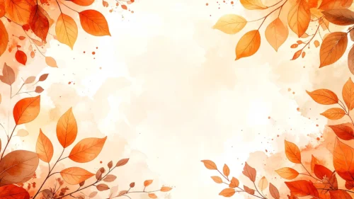 Autumn Leaves Frame Background for PowerPoint with Orange Watercolor Sprigs and a Cream Wash