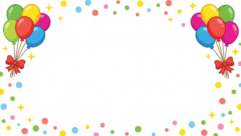 Birthday Balloons Frame Background For PowerPoint With Twin Bouquets And Confetti