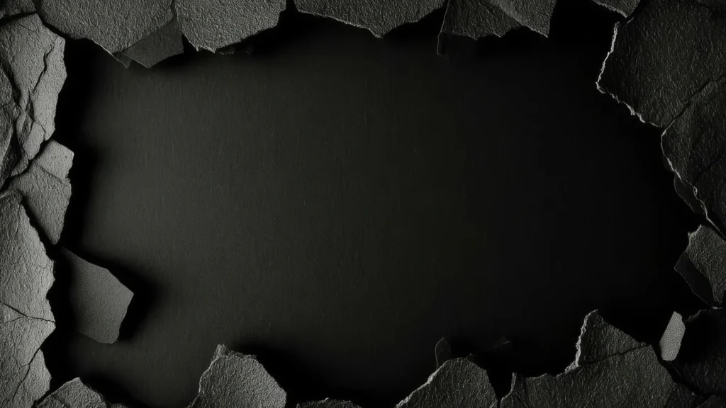 Black Ripped Paper Background for Google Slides with Cracked Stone Shards on All Sides