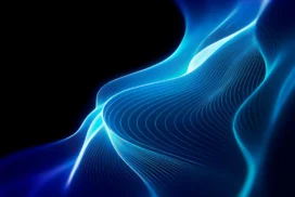 Blue Glowing Light Waves Background for PowerPoint with Fine Contour Lines on Black