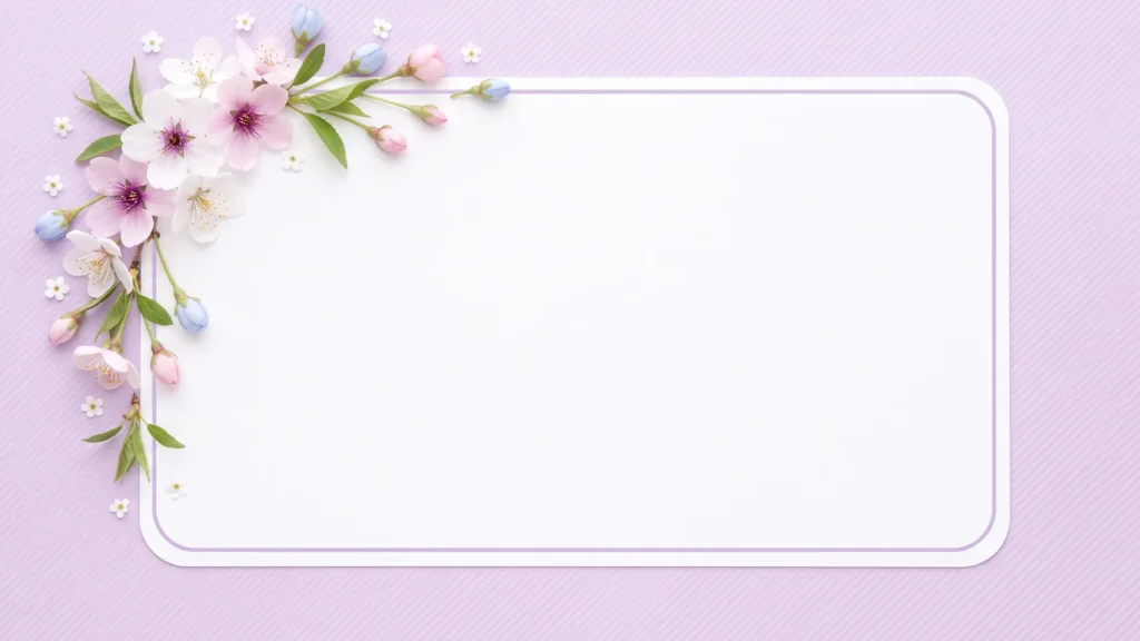 Cherry Blossom Frame Background for PowerPoint with a Lilac Textured Paper and Rounded White Panel