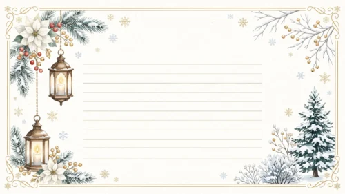Christmas Lantern Frame Background for Google Slides with Poinsettias