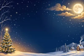 Christmas Night Background for PowerPoint with Full Moon and Snowy Village