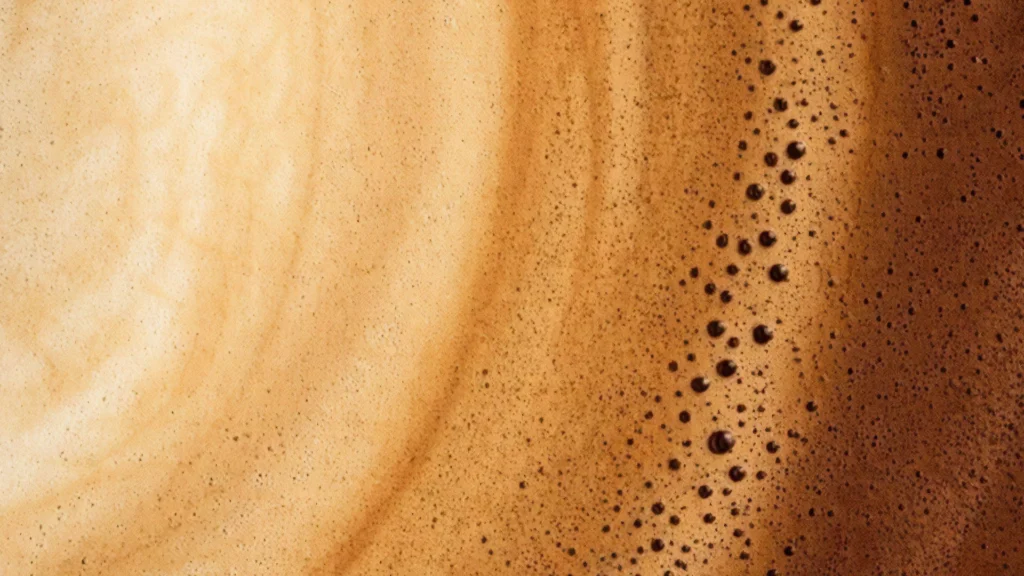 Coffee Crema Foam Texture Background for PowerPoint with Caramel Swirls and Tiny Bubbles
