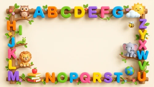 Alphabet School Frame Background for PowerPoint with 3D Colorful Letters and Jungle Animals Alphabet School Frame Background for PowerPoint with 3D Colorful Letters and Jungle Animals